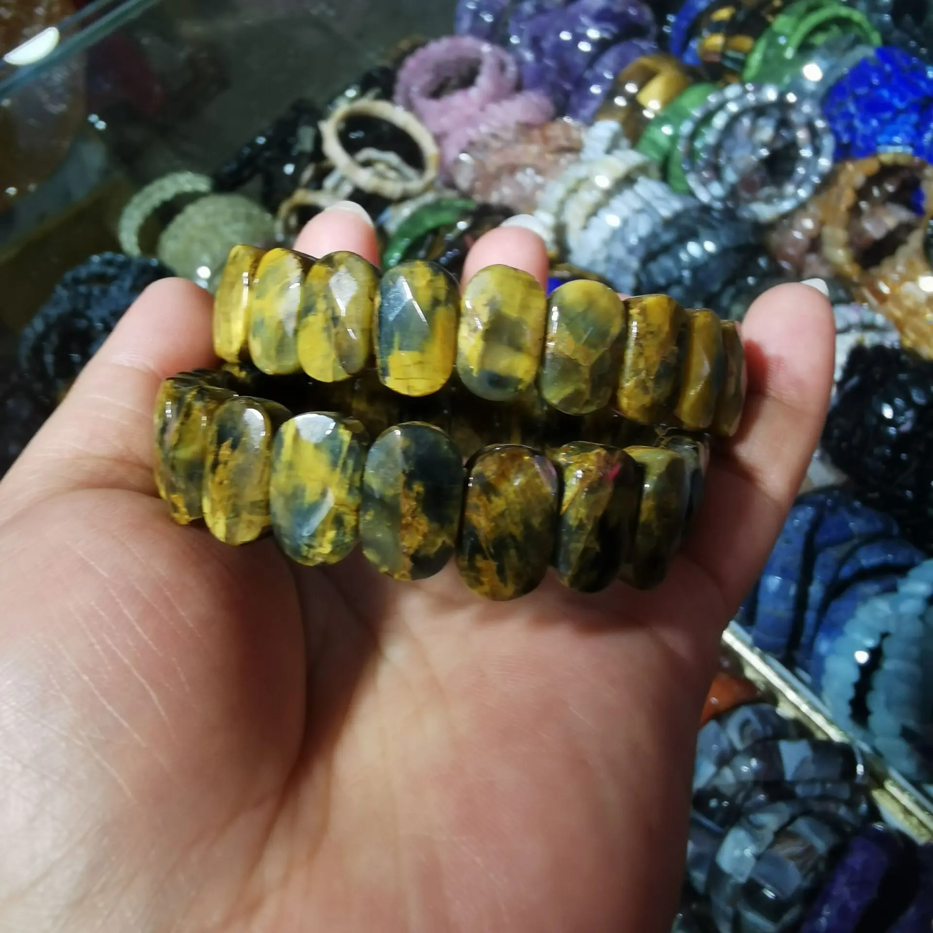 Bracelets En Pierre Naturelle Pour Homme, 7 Chakras En Œil De Tigre Naturel, Pierre Taillée