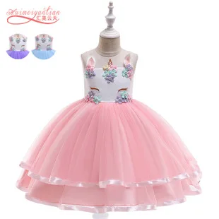 Детское торжественное платье для подиума в европейском и американском AliExpress; Новое Стильное платье принцессы; платье с единорогом для девочек; Детские платья невесты