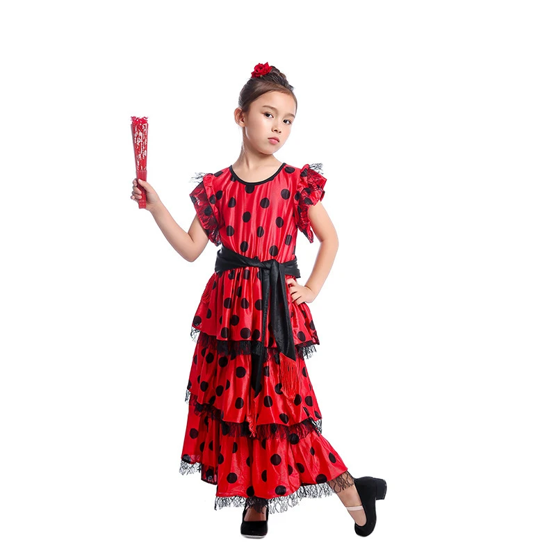 Rápido habilitar Ingenioso Vestidos de baile de España para niñas, trajes largos con estampado de  lunares tradicional, manga de encaje, vestido de actuación en  escenario|Flamenco| - AliExpress