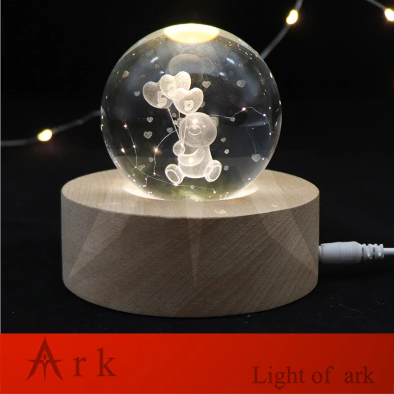 3D bear crystal ball wood tabale lamp night light-05