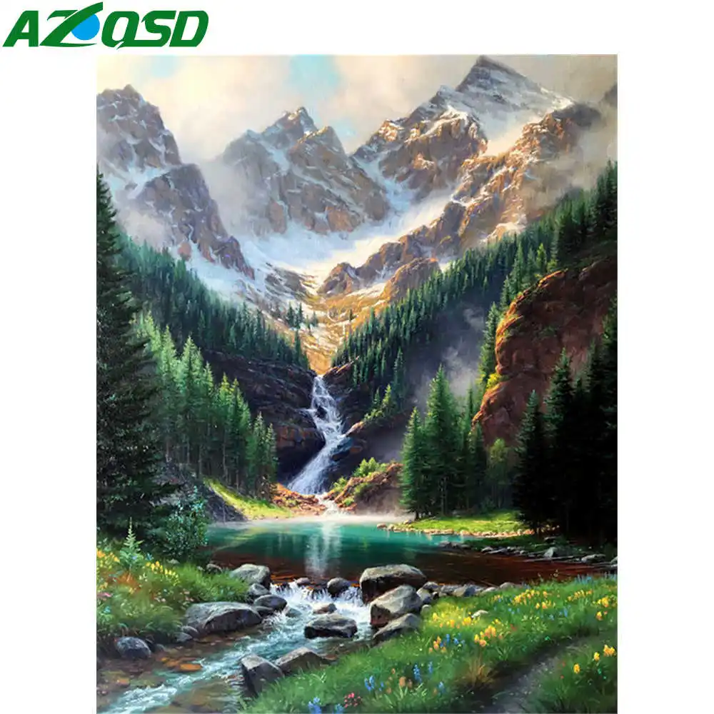 AZQSD Раскраска по номерам Горный пейзаж краска на холсте Ручная Краска ed Wall Art
