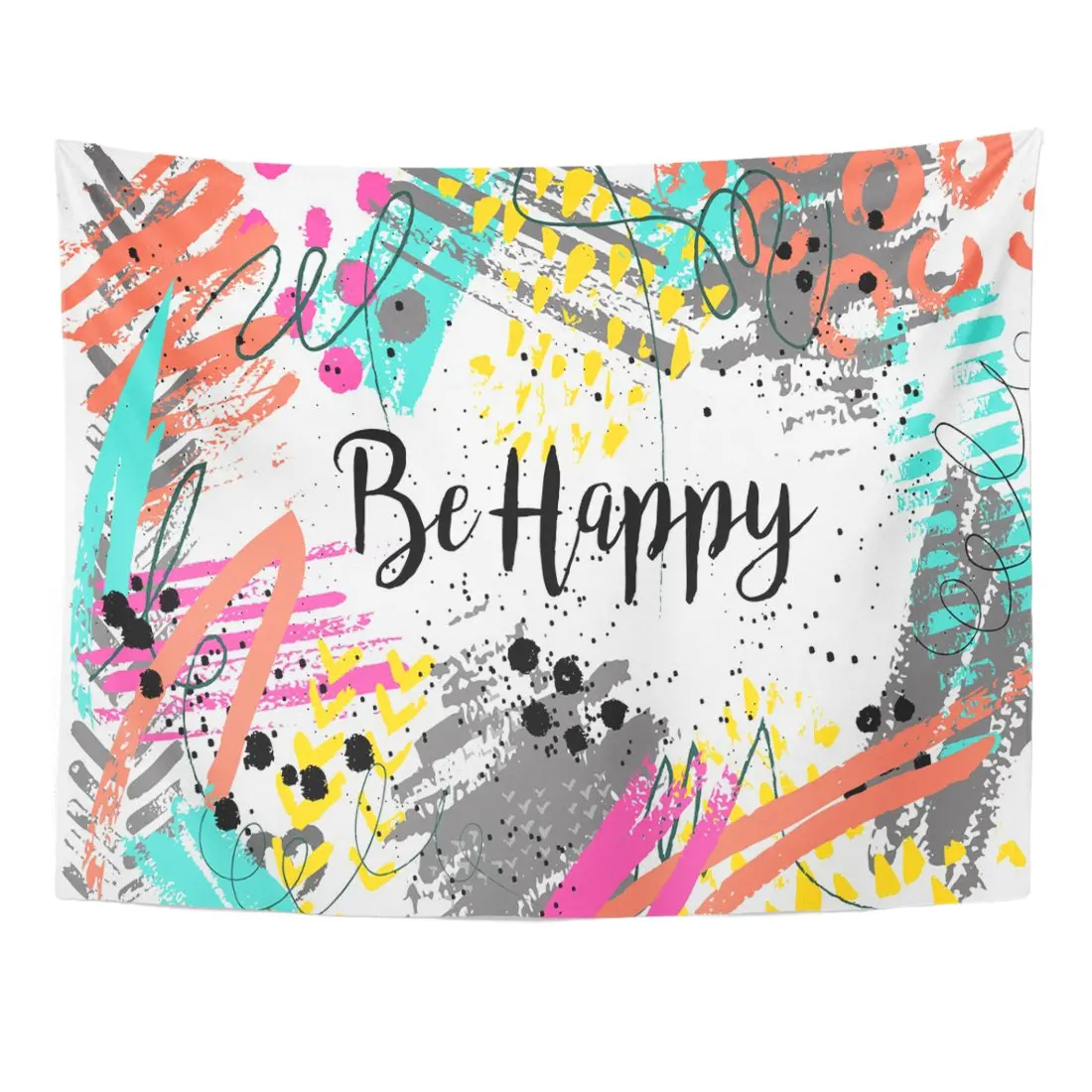 

Inspirational Quote Be Happy on Funny Joyful Bright Colored Home Decor Wall Hanging