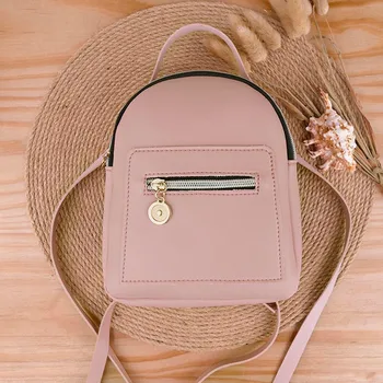 

Fashion Women's Bags Solid Color Shoulders Small Backpack Letter Zipper Durable Purse Mobile Phone Casual Backpack Fashion 2020