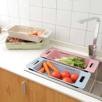 

Multifunctional Sink Draining Rack Retractable Storage Box Vegetables Basket Dish Drainer Organizer Holder Kitchen Strainer