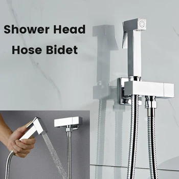 

Handheld Toilet Bidet Sprayer Set Kit Brass Single Cold Water Corner Valve Bidet Faucets Function Square Hand Shower Head Tap