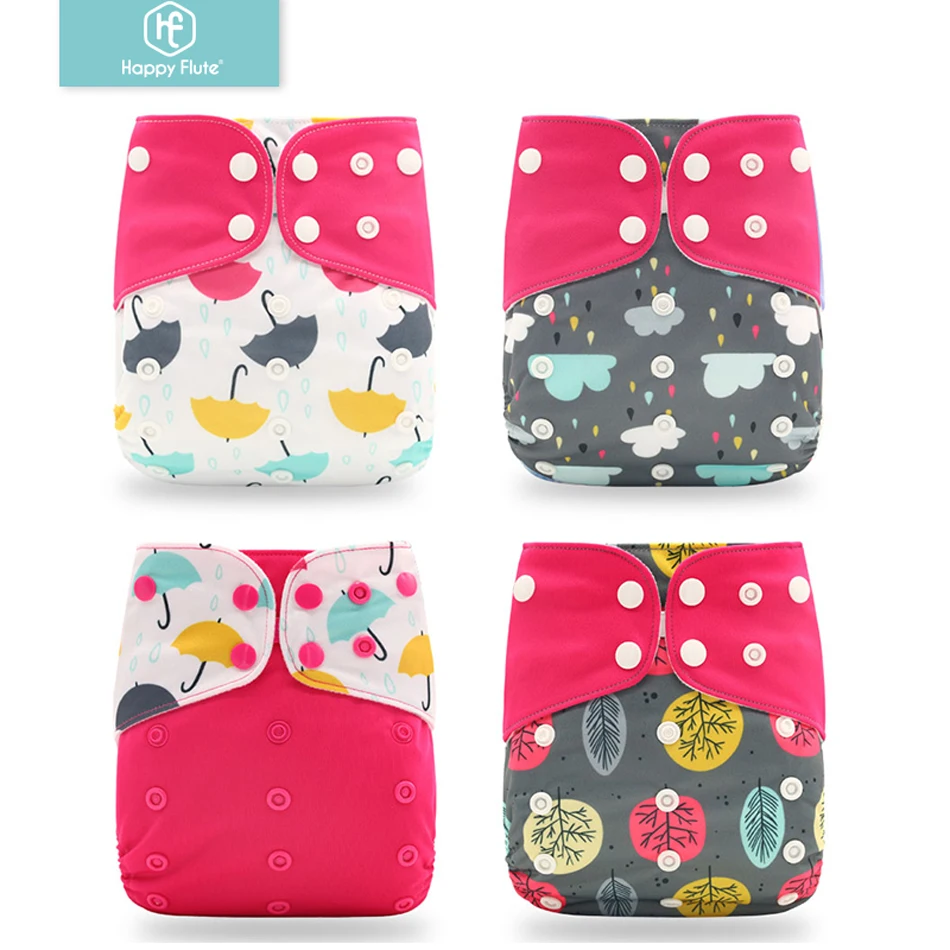 Happyflute 2019 New 4pcs/set Washable Eco-Friendly Cloth Diaper Adjustable Nappy Reusable Cloth Diapers Fit 0-2years 3-15kg baby