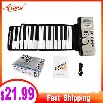 

Aiersi Portable Foldable Roll Up MIDI Flexible Piano 49 61 88 Keys Silicone Soft Keyboard Electronic Organ musical gifts for kid