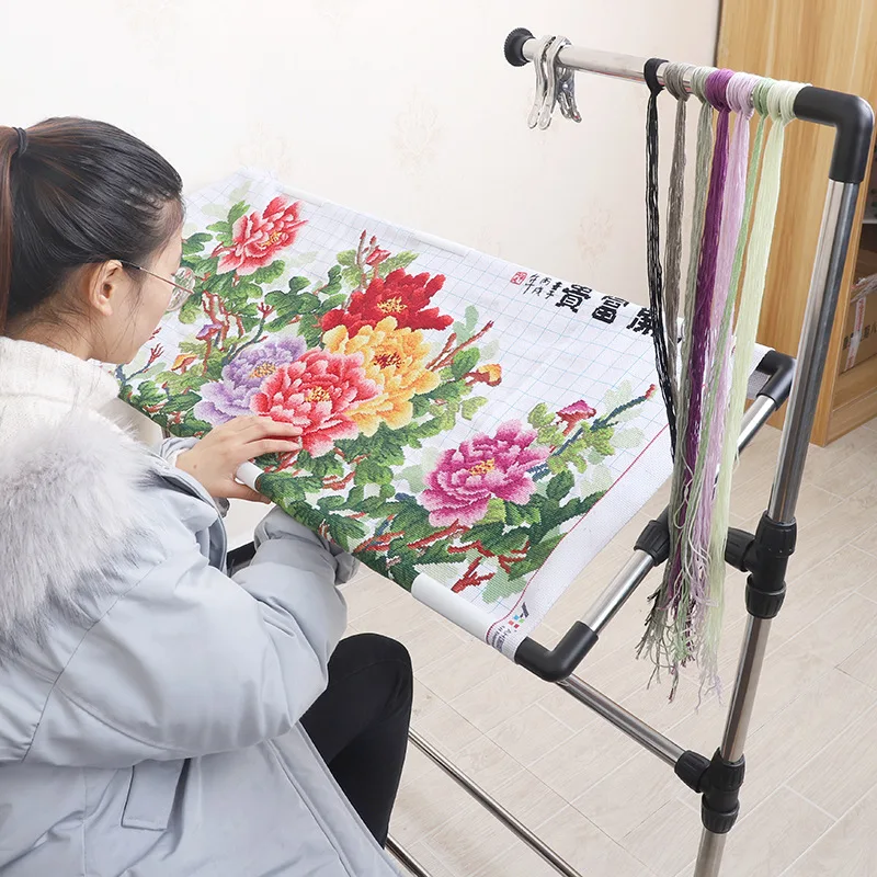 

Stainless Steel Frame for Cross Stitch Needlework Multi-functional Embroidery Frame Large Size Adjustable Embroidery Frame Stand