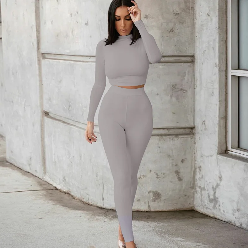 skirt suit set Winter Women Sport Fitness 2 Two Piece Set Outfits Long Sleeve Crop Tops Tshirt Leggings Pants Set Bodycon Tracksuits Women's plus size pant suits for weddings