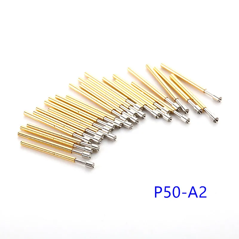 P50 Series Nickel Plated Test Probe Agulha Eletrônica de Detecção de Mola Pins de latão para ferramentas de teste 100 pcs por saco Venda quente