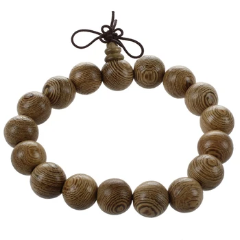 

12mm Dia Wooden Round Beads Growth Ring Detail Elastic Bracelet Brown
