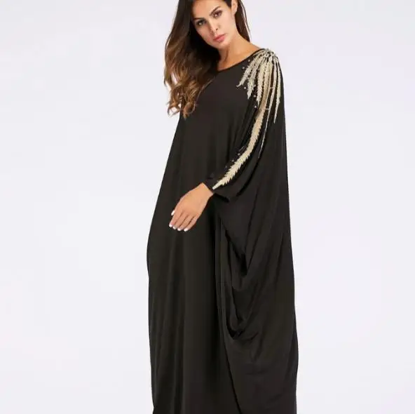 Мусульманское Бисероплетение Макси платье abaya аппликации летучие мыши длинные халаты кимоно свободные Jubah Рамадан Ближний Восток Арабский исламский RQ705