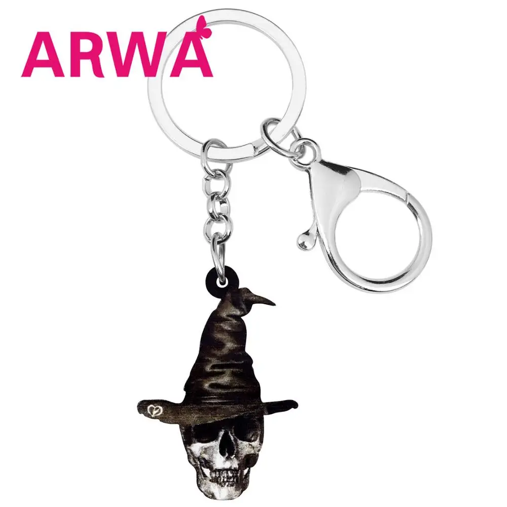 ARWA Acrylic Halloween Black Hat Skull Keychains Long Keyring Jewelry For Women Kids Men Classic Festival Gift Belt Decoration | Украшения