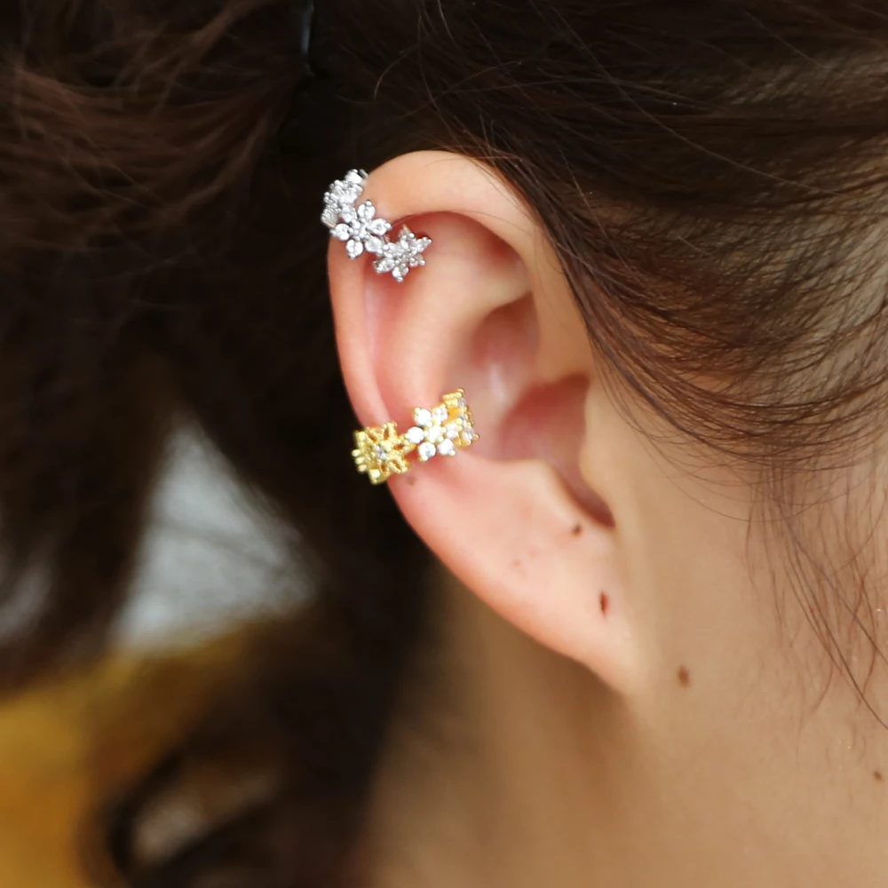 Fancy Graceful Flower Ear Cuff Delicate Girls Kids No Piercing 100% 925 Sterling Silver Fulfill Cz Wrap Earrings | Украшения и