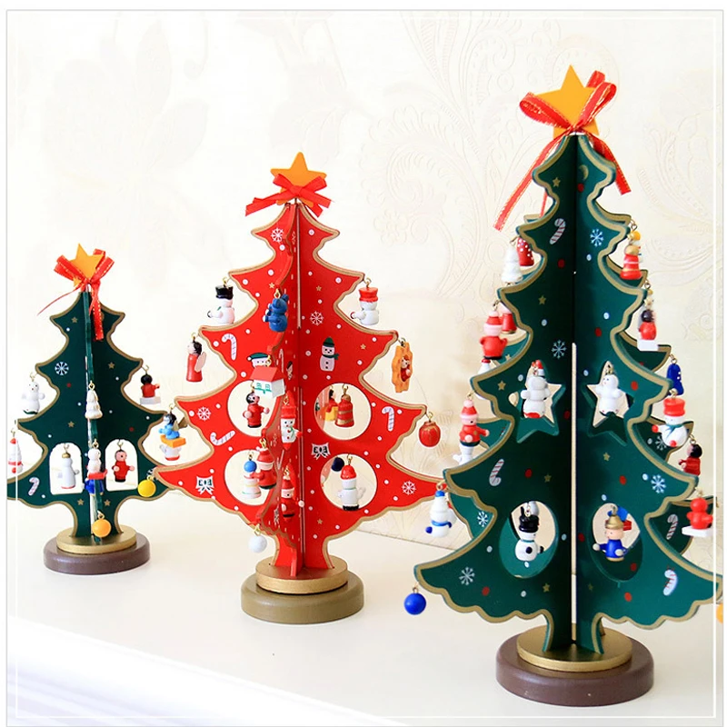 Mini Christmas Tree Holiday Decor Colorful Double Wood  Xmas Tree New Year Party Wedding DIY Desktop Home Ornaments 25cm-35cm (26)