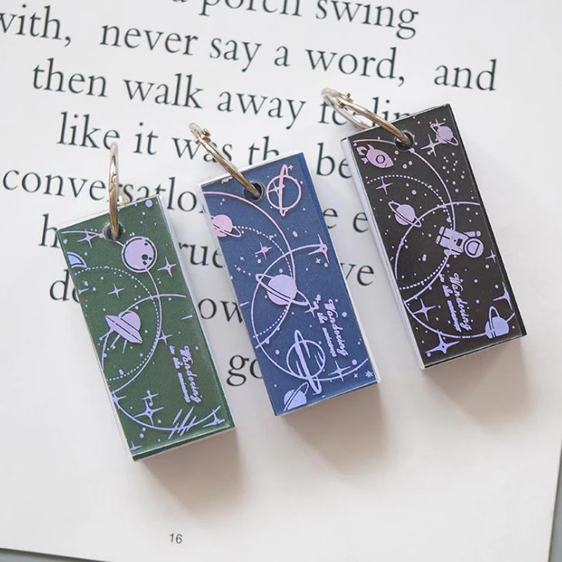 

1 Pcs Kawaii Mini Starry Sky Planet Notebooks Ring Buckle Blank Word Book Card Tearable Notepads Stationery Gift