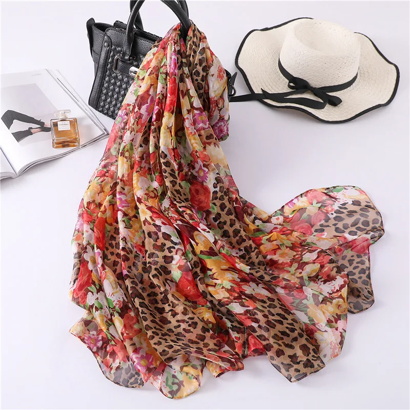 

Women's Scarves Bandana Women Luxury Brand Scarfs And Wraps Hijab Mousseline Autumn Shawl Women Beach Silk Scarf Leopard Print