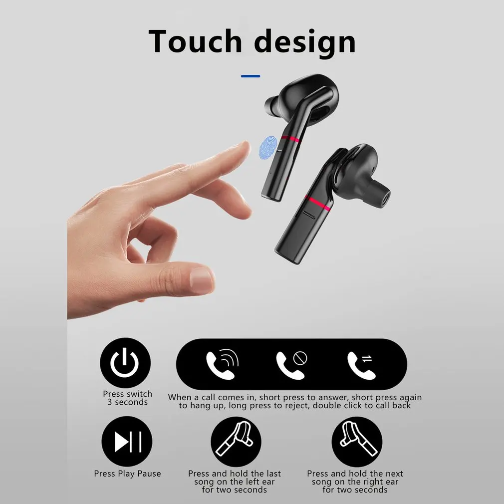 Bluetooth 5 0 Wireless Earphone TWS Binaural Sports Headset 3D Stereo Sound With Mic Handsfree Sports Earphone With Charging Box
