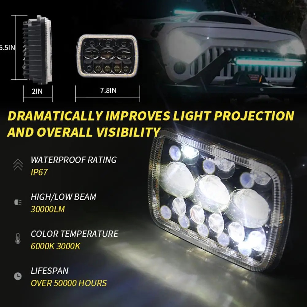 7 дюймов для Jeep Wrangler 500 Вт 30000LM светодиодный фары 5X7/7X6 светодиодный луч фары светодиодный фонарь ангельские глазки с Halo