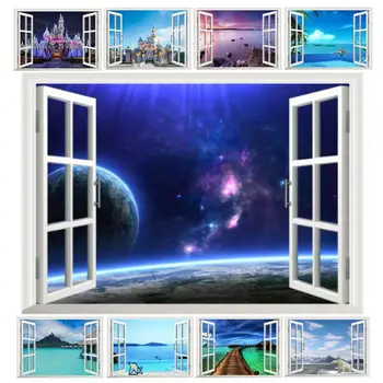 

Outer Space castle sea 3d vivid window wall stickers home decoration living room bedroom festival gifts decals mural art