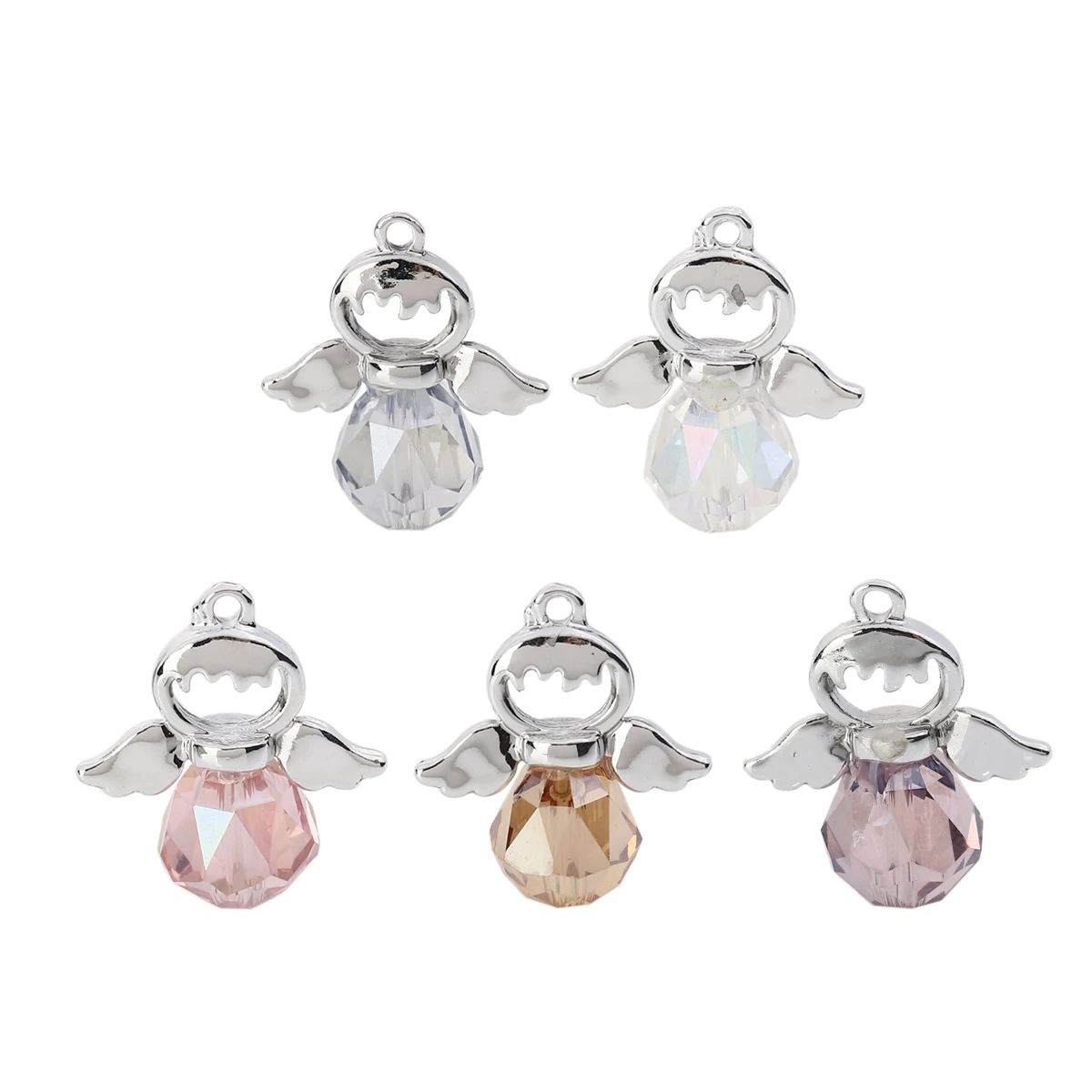 Zinc Based Alloy Faceted Glass Angel Charms Silver Color Faceted 21mm( 7/8") x 19mm( 6/8") For DIY Jewelry Making, 5 PCs