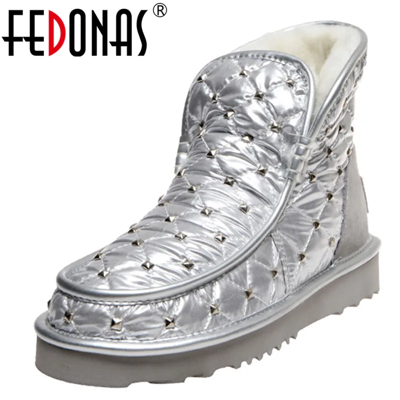 

FEDONAS Comfortable Wool Warm Snow Boots Office Casual Shoes Woman Rivets Women Ankle Boots Flats Platform Big Size Boots