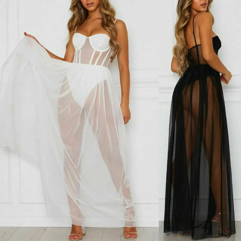 Sexy Women Lace Mesh Beach Cover Up Hot Summer See-through Long Maxi Beach Dress Female Swimwear Beachwear Bathing Suit beach cover swimsuit cover beach dress