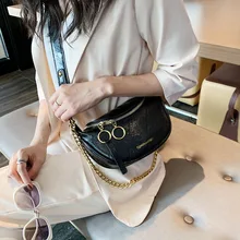 New Fashion Leather Fanny Pack Chain Fanny Pack Zipper Banana Bag Chest Bag Women High Capacity Anti-theft Shoulder Kidney Bag