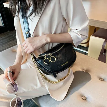 

New Fashion Leather Fanny Pack Chain Fanny Pack Zipper Banana Bag Chest Bag Women High Capacity Anti-theft Shoulder Kidney Bag