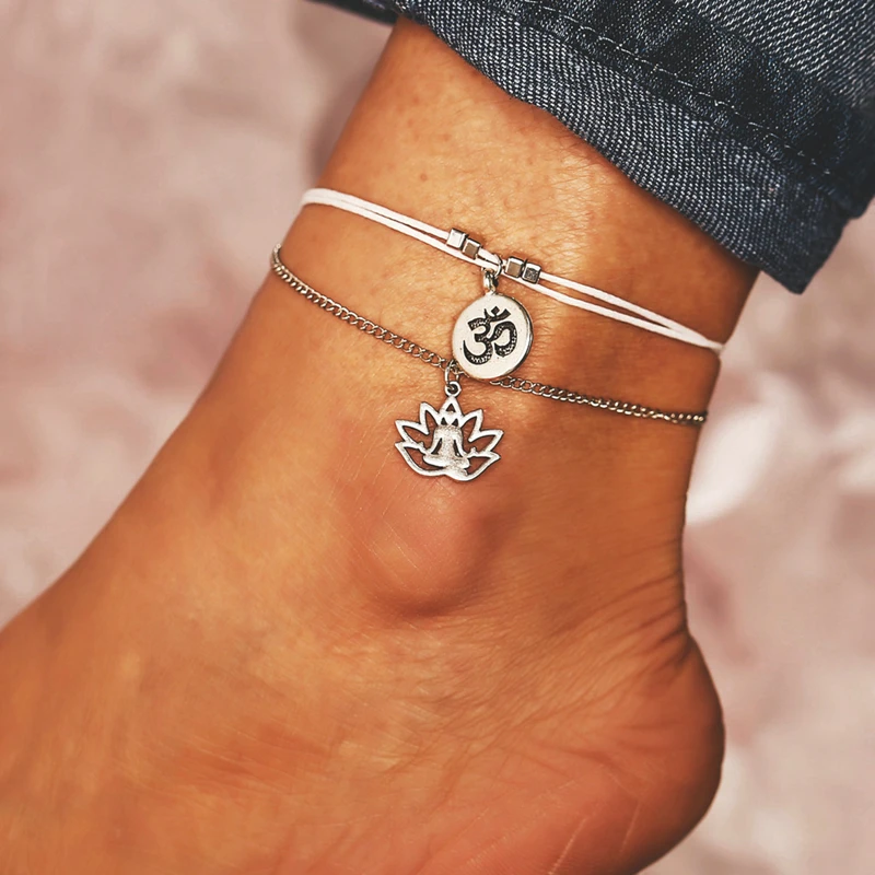 

TANGDOGET Retro Beach Anklets For Women Alloy Lotus Pendant Shape Metal Chain Anklet Leg Bohemian Jewelry wholesale F495