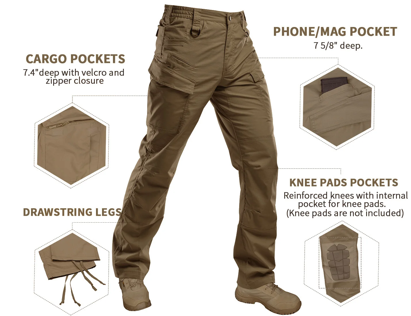 Men's Tactical Pants Military HARD LAND Lightweight Rip-Stop Operator Cargo Pants with Pockets Outdoor Sports Camping Fishing mens cargo trousers