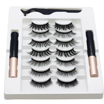 

7 Pairs False Eyelashes Magnetic Magnet Eyelashes 2 Eyeliner Eyelashes Set Curls Thick