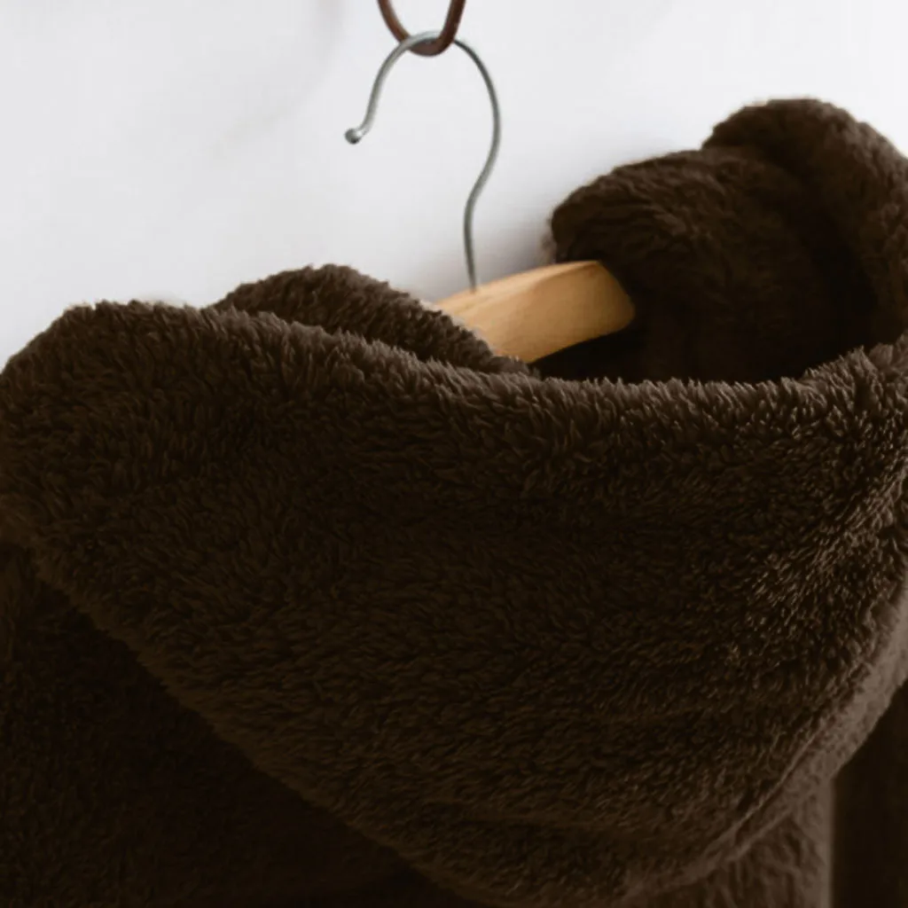 Hooded Sweatshirt Coat Winter Warm Plush Pockets Jacket Women Cotton Fleece Coat Solid Outwear Thick Coat Female chaqueta mujer
