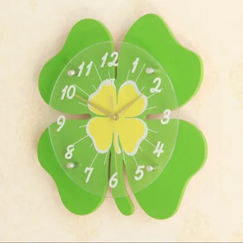 

Four-leaf clover creative wall clock pastoral wind Living room clock kids room bedroom mute home decorative clock