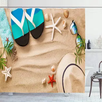 

Shower Curtain for Bathroom 72x72 View Vacation Shells On Star Sand Pattern Coast Natural Summer Beach Top Idyllic Relax