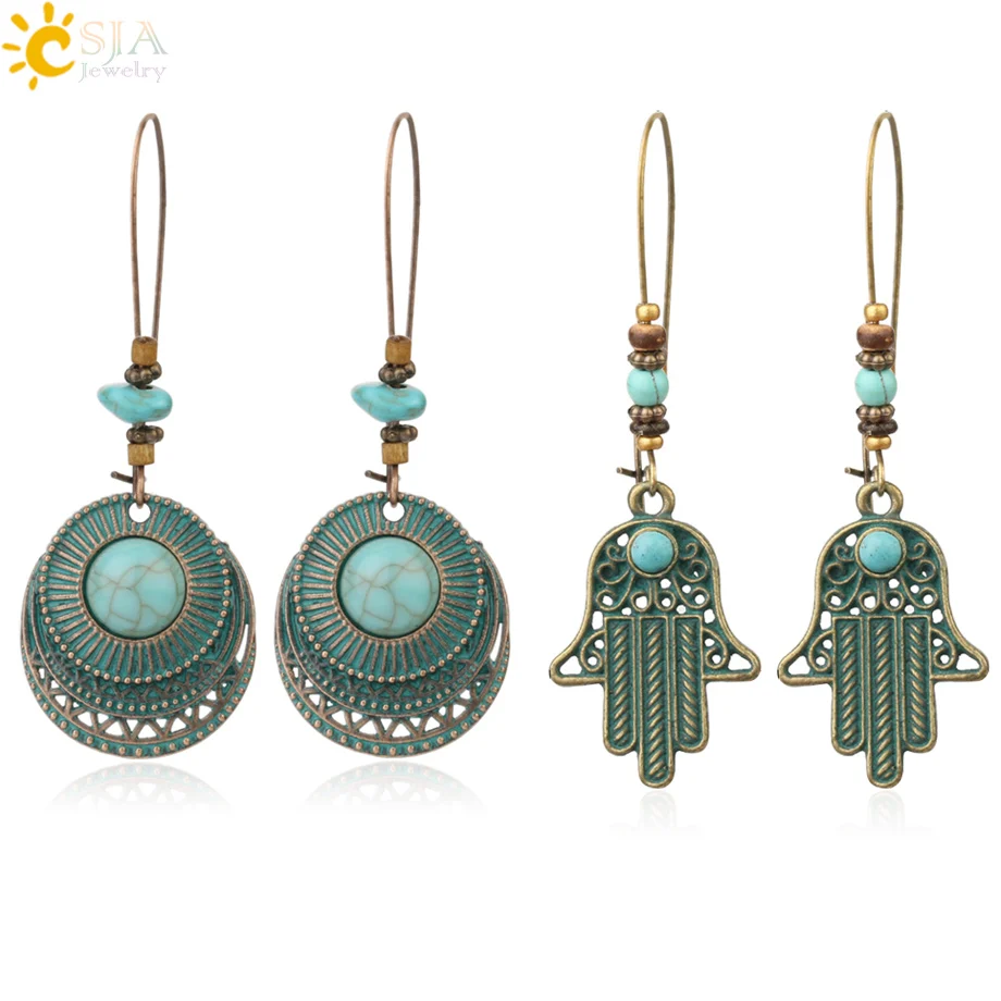 Женские винтажные этнические серьги-подвески CSJA Длинные круглые серьги ручной