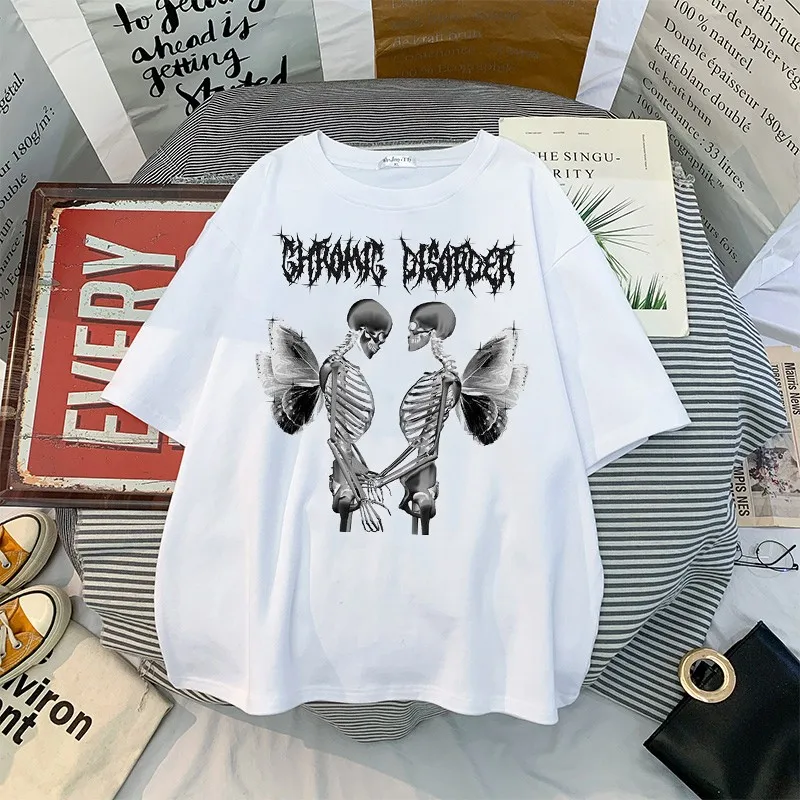 Harajuku Aesthetic Graphic tees Damaged vintage Hip Hop Long sleeve t shirt oversized t shirt Streetwear Harajuku Summer Tees couple t shirt