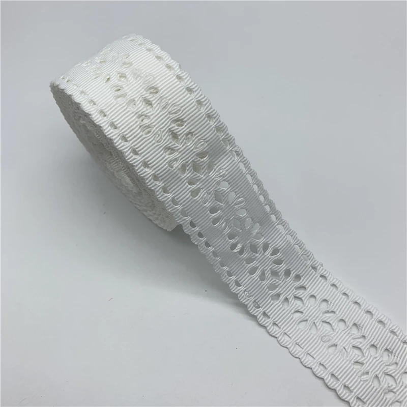 5 ярдов 30 мм полый корсажная лента печать в форме цветка лента для волос бант свадебное украшение DIY материалы ручной работы для поделок - Color: White
