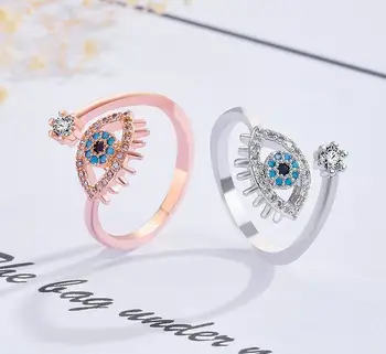 

New S925 Sterling Silver Ladies European and American Rings Retro Personality Fashion Devil's Eyes Simple Open Geometric Ring