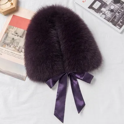 purple Glaforny твердый натуральный мех лисий мех меховой воротник шарф короткий корейский Осень Зима Женское пальто шерстяной шарф для сохранения тепла - Цвет: purple