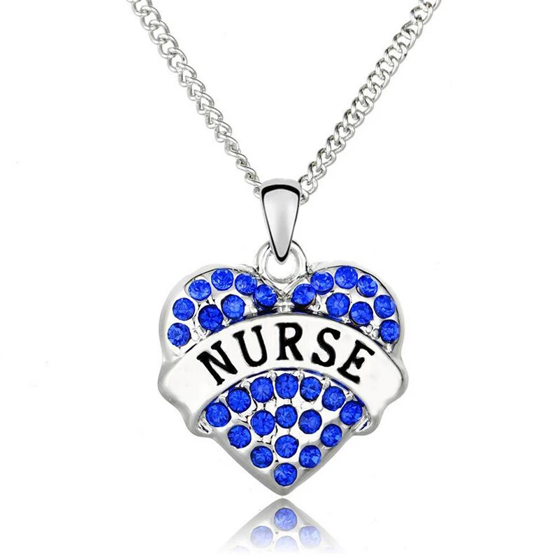 Blue Nurse Бесплатный Вентилятор вера надеюсь Подвеска для лучших друзей сердце ожерелье Мода Кристалл учителя кулон для медсестры ожерелье ювелирные изделия подарок Bijoux Femme - Окраска металла: Blue Nurse