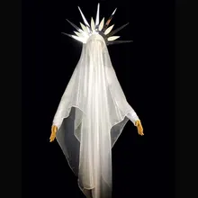 Сексуальный костюм королевы солнца Белый Бар ГОГО танец Боди ночной клуб ds зеркало длинное белое пряжа головной убор вечерние сценическое шоу танцевальная одежда