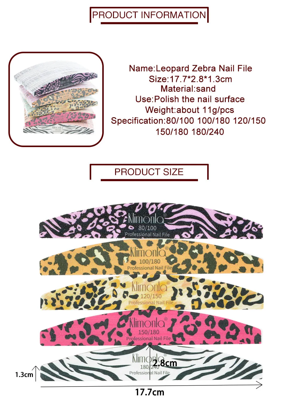 Nail File Set - Animal Print - 100/180 Grit