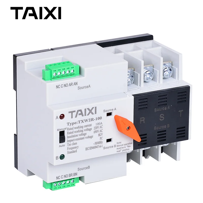Мини трансворт переключатель Autumatic Dual-power Transfer-Switch 63A 80A 100A 2P 3P 4P генератор Солнечный фотогальванический переключатель TXW2R