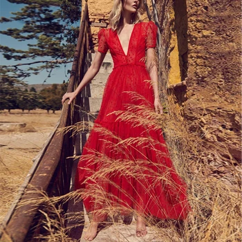 

Gedivon Fashion Designer Summer Dress Women Sollid Red V Neck Mesh Party A Line Dress High Street Elegant Female Midi Dresses