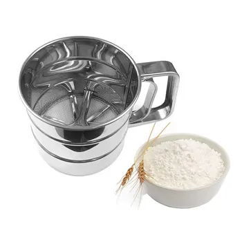 

High Quality Stainless Steel Mesh Flour Sifter Mechanical Baking Pastry Tools Baking Icing Sugar Shaker Sieve Cup Shape Bakeware