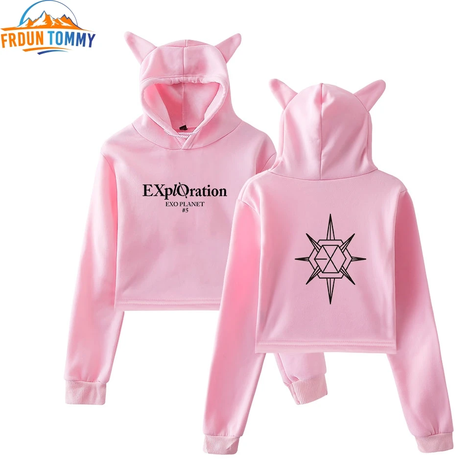 EXO PLANET 5 EXplOration Cat Cropped Hoodies Women Long Sleeve Hooded Pullover Crop Tops New Arrival Hot Sale Fashion Clothes | Женская