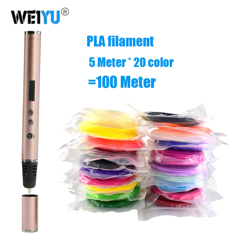 weiyu 3D Ручка RP900A DIY 3D печать Ручка Поддержка ABS/PLA нити 1,75 мм креативная игрушка подарок для детей дизайн рисунок - Цвет: Pink and 100m