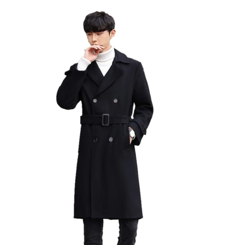 Осень зима твидовые пальто мужские средней длины британского размера плюс пальто супер большой шерстяной двубортный шерстяной Тренч