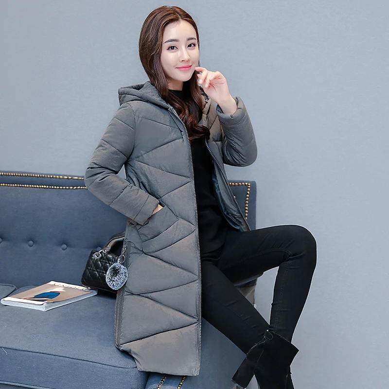 Новое зимнее хлопковое Новое Модное теплое пуховое пальто с капюшоном Mujer базовые куртки Женское пальто - Цвет: Grey
